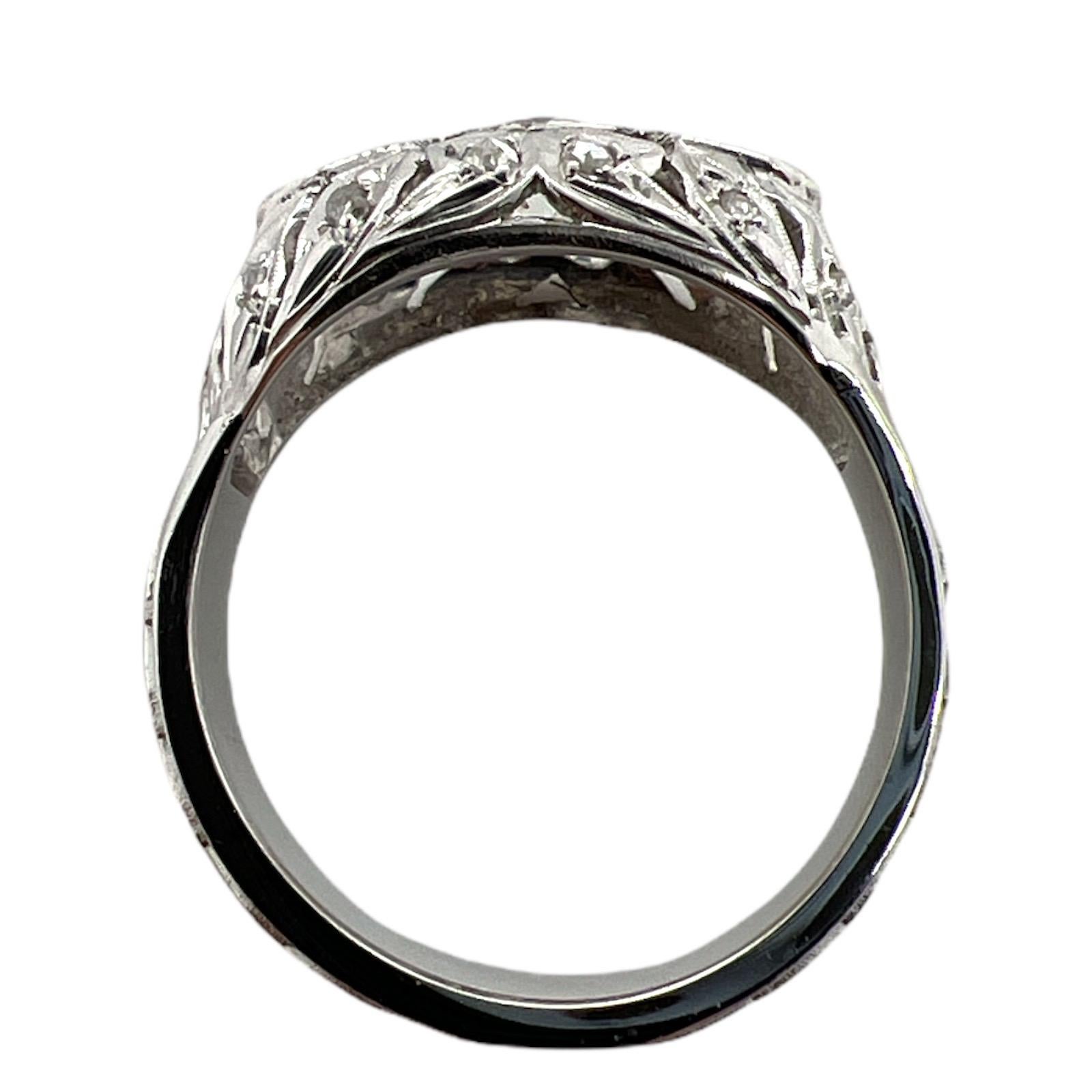 Vintage Art Deco Diamant 14 Karat Gold Filigraner Nachlassring mit modernem Schaft Damen
