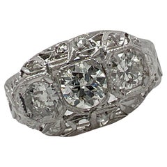 Art Deco Diamond 14 Karat Gold Filigree Estate Ring with Modern Shank