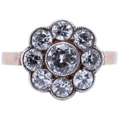 Art Deco Diamond 14 Karat Gold Flower Cluster Ring