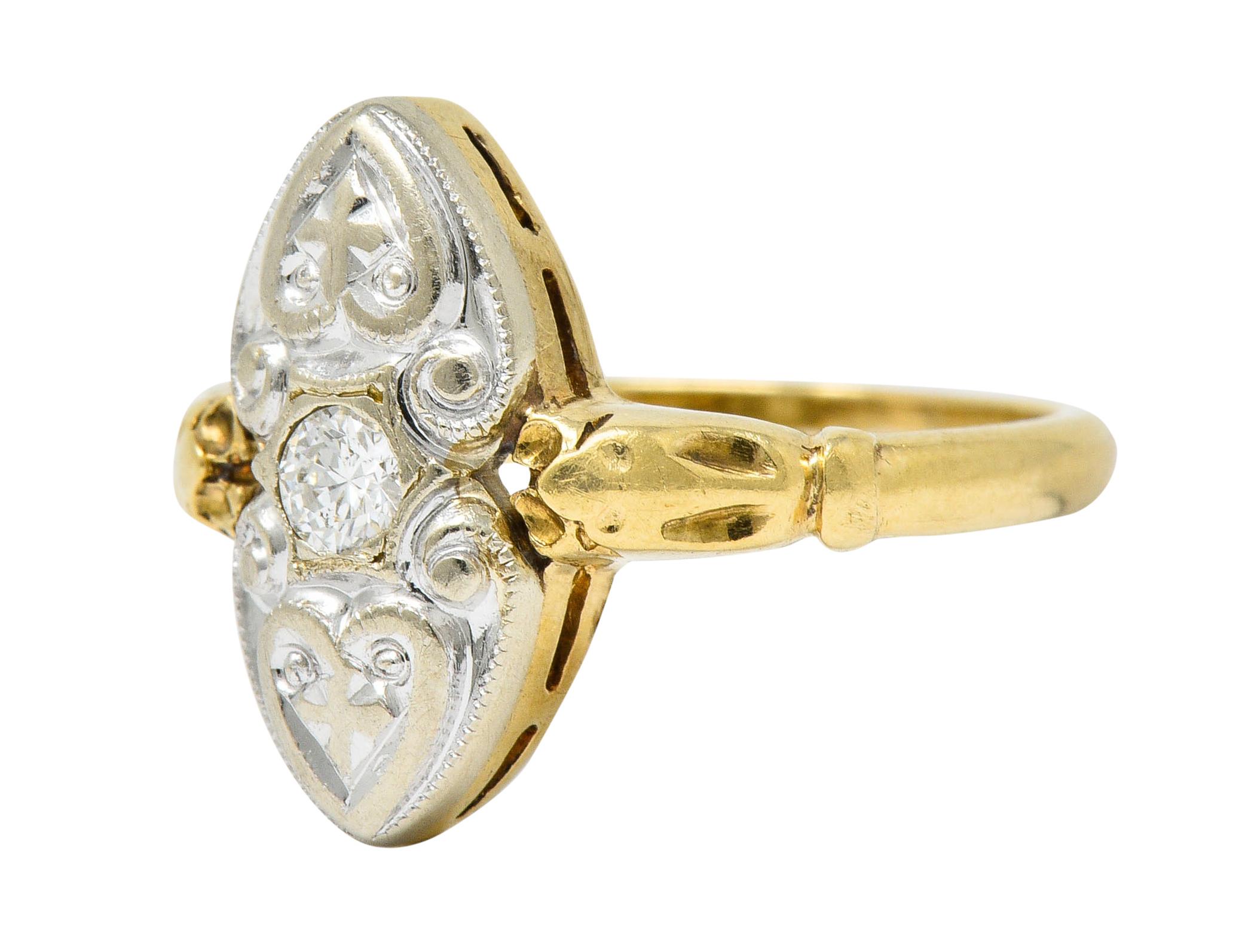 Brilliant Cut Art Deco Diamond 14 Karat Two-Tone Gold Dinner Ring