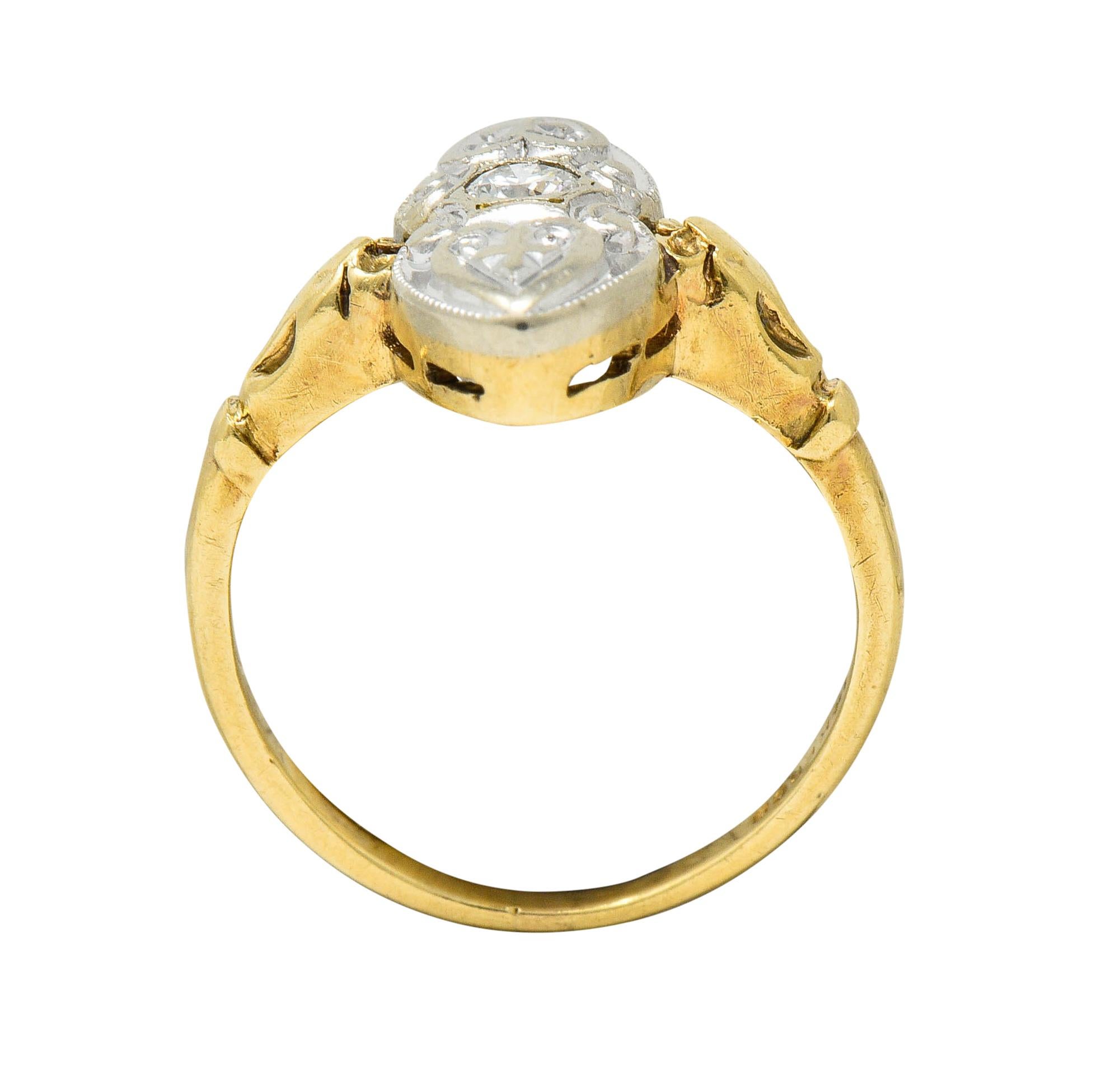 Women's or Men's Art Deco Diamond 14 Karat Two-Tone Gold Dinner Ring