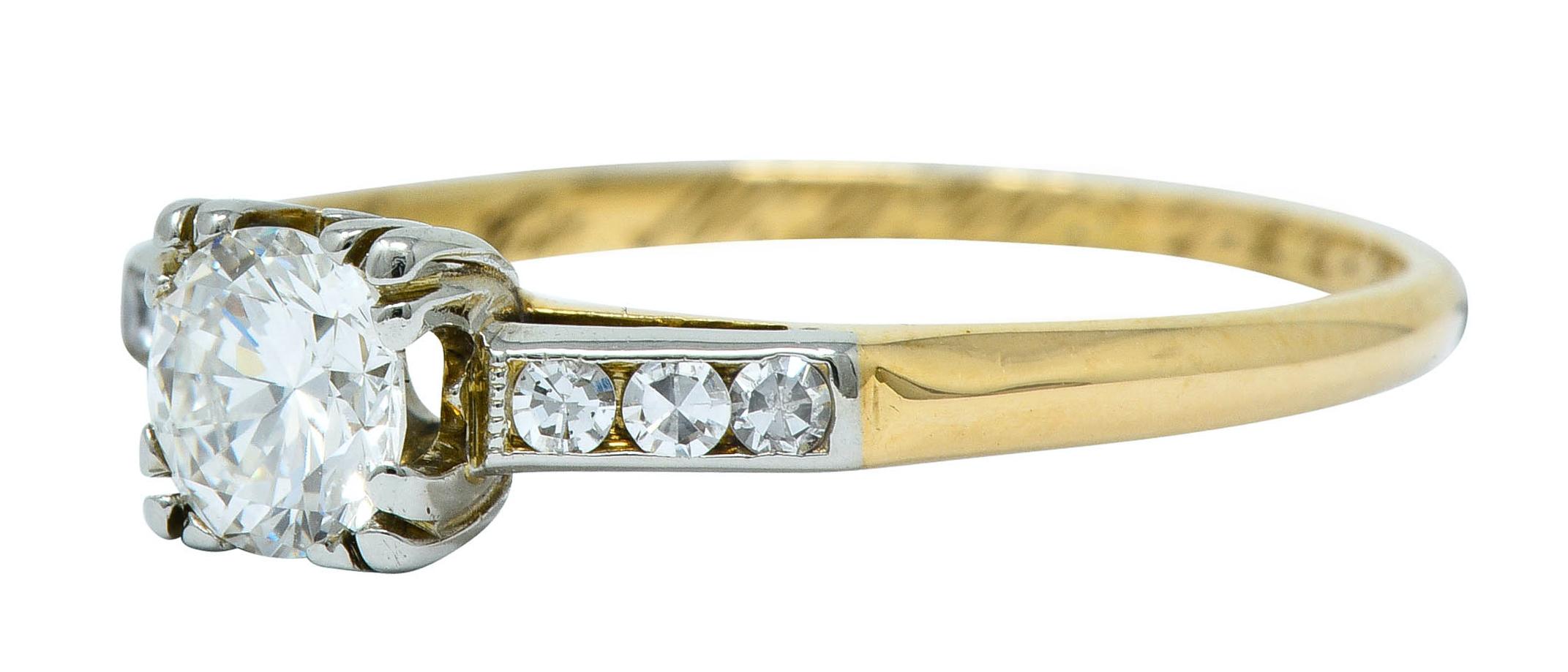 Women's or Men's Art Deco Diamond 14 Karat Two-Tone Gold Engagement Ring