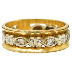 Art Deco Diamond 14 Karat Two-Tone Gold Floral Band Ring