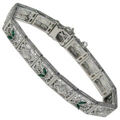 Antique  Art Deco Diamond 14 Karat White Gold Bracelet