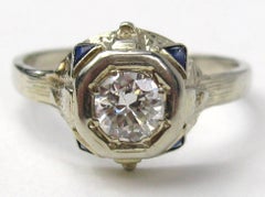 Art Deco Diamond 14 Karat White Gold Engagement Ring