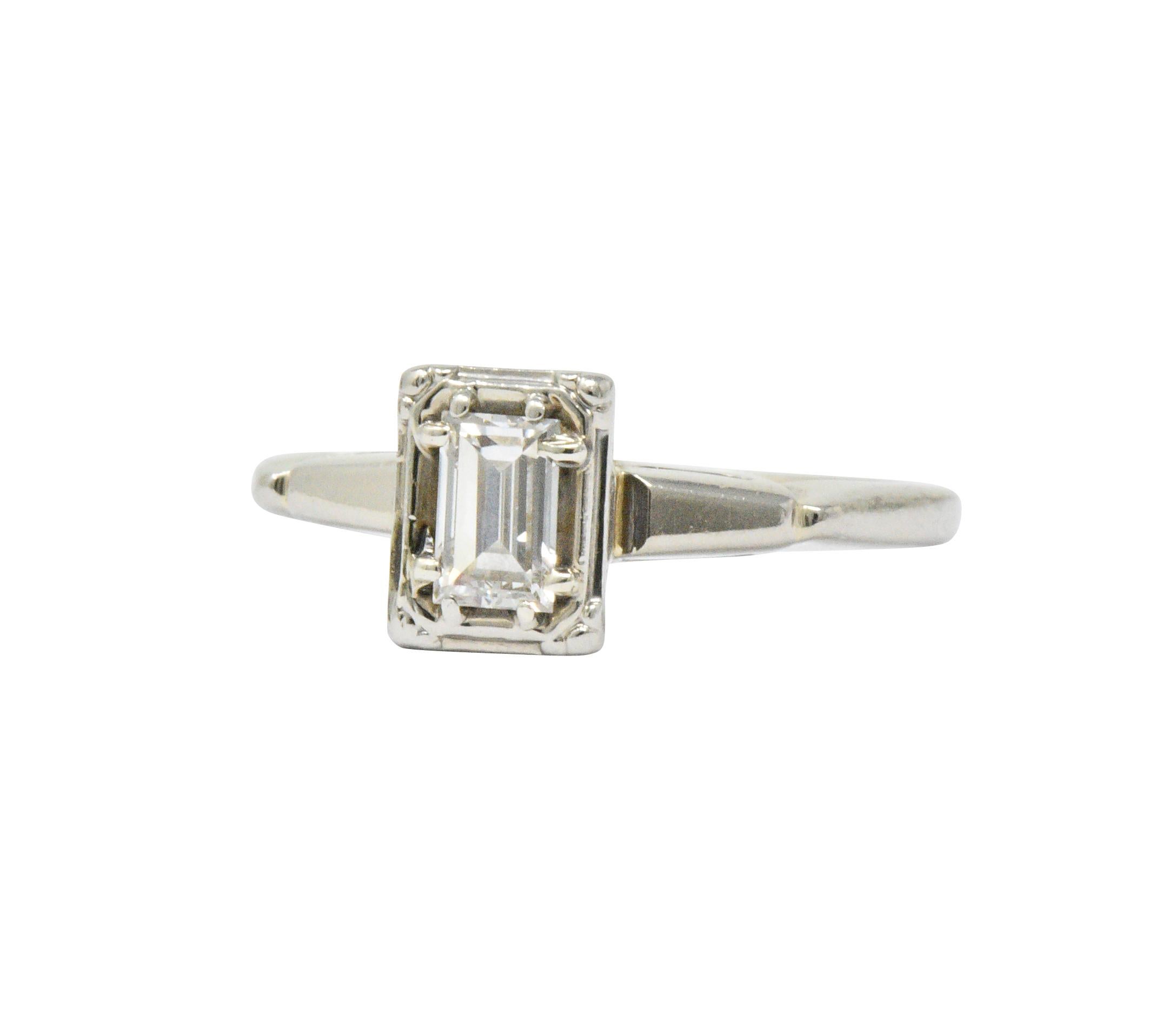 Art Deco Diamond 14 Karat White Gold Engagement Ring 2