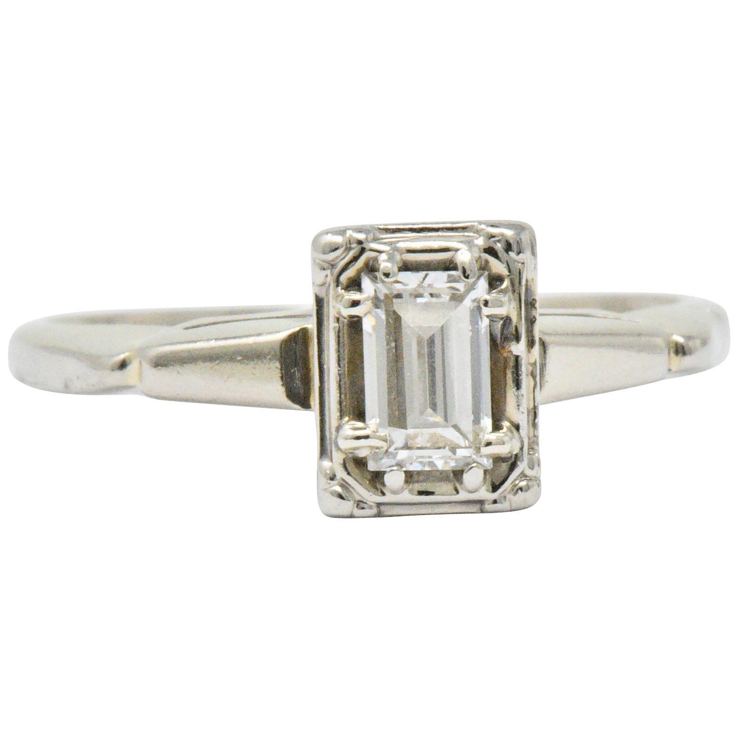 Art Deco Diamond 14 Karat White Gold Engagement Ring