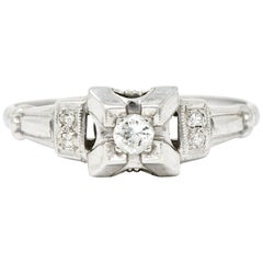 Art Deco Diamond 14 Karat White Gold Engagement Ring
