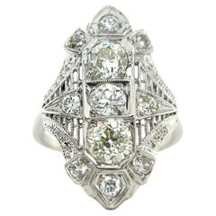 Art Deco Diamond 14 Karat White Gold Filigree Navette Dinner Ring