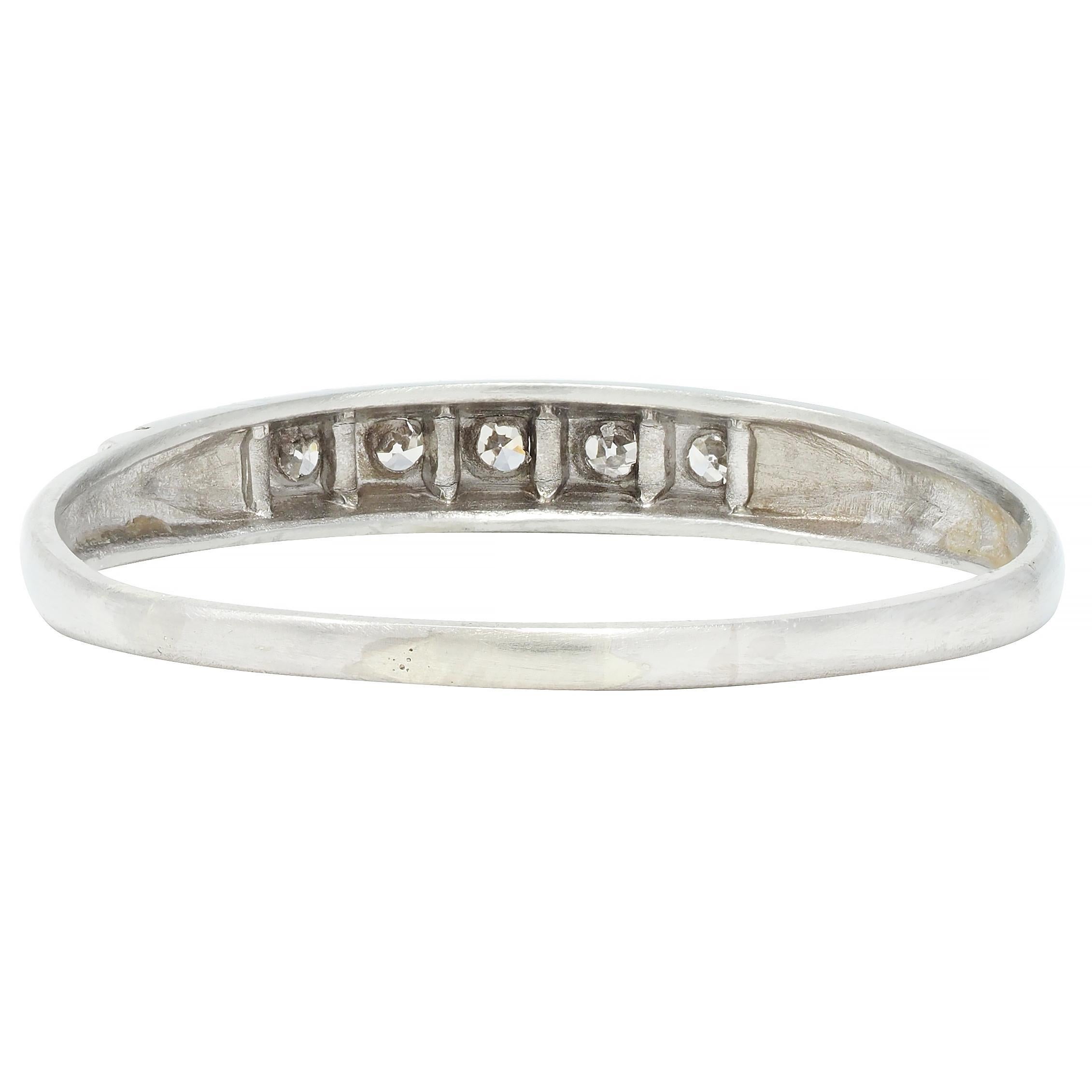 Women's Art Deco Diamond 14 Karat White Gold Five Stone Vintage Wedding Band Ring