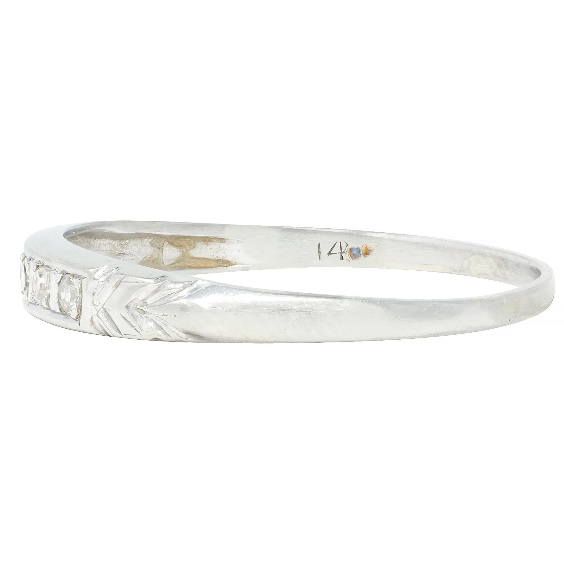 Art Deco Diamond 14 Karat White Gold Five Stone Vintage Wedding Band Ring 1