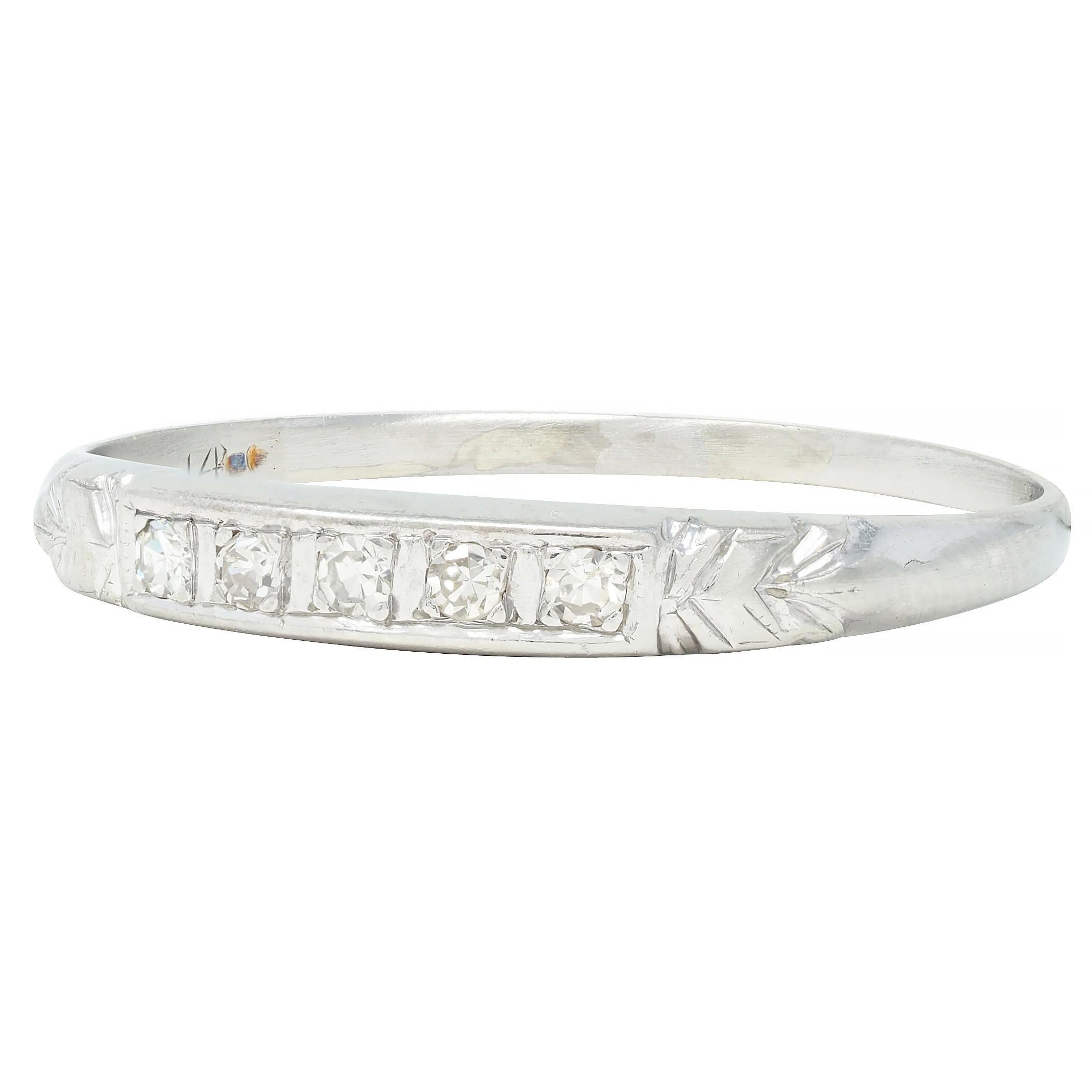 Art Deco Diamond 14 Karat White Gold Five Stone Vintage Wedding Band Ring 2