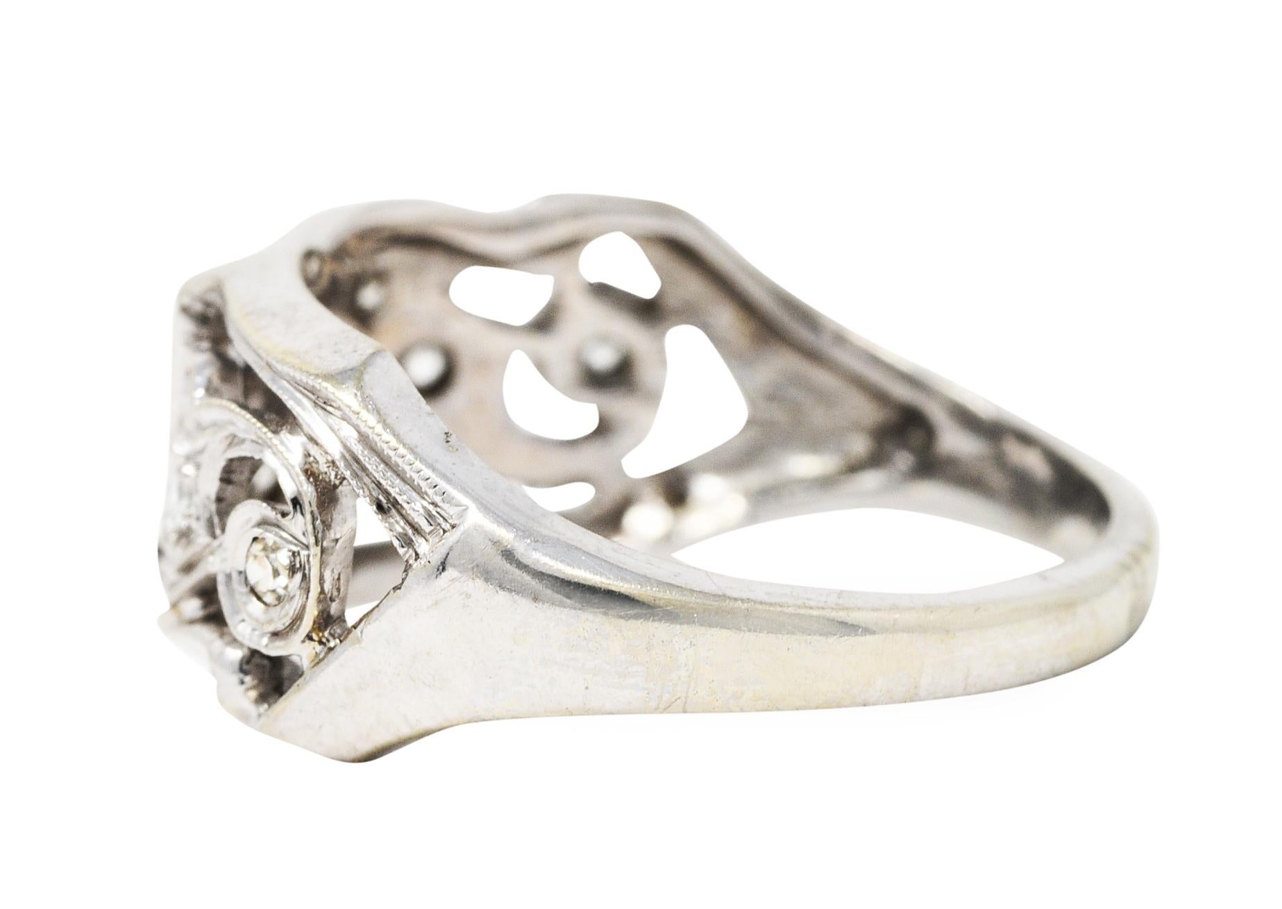 Single Cut Art Deco Diamond 14 Karat White Gold Ivy Band Ring