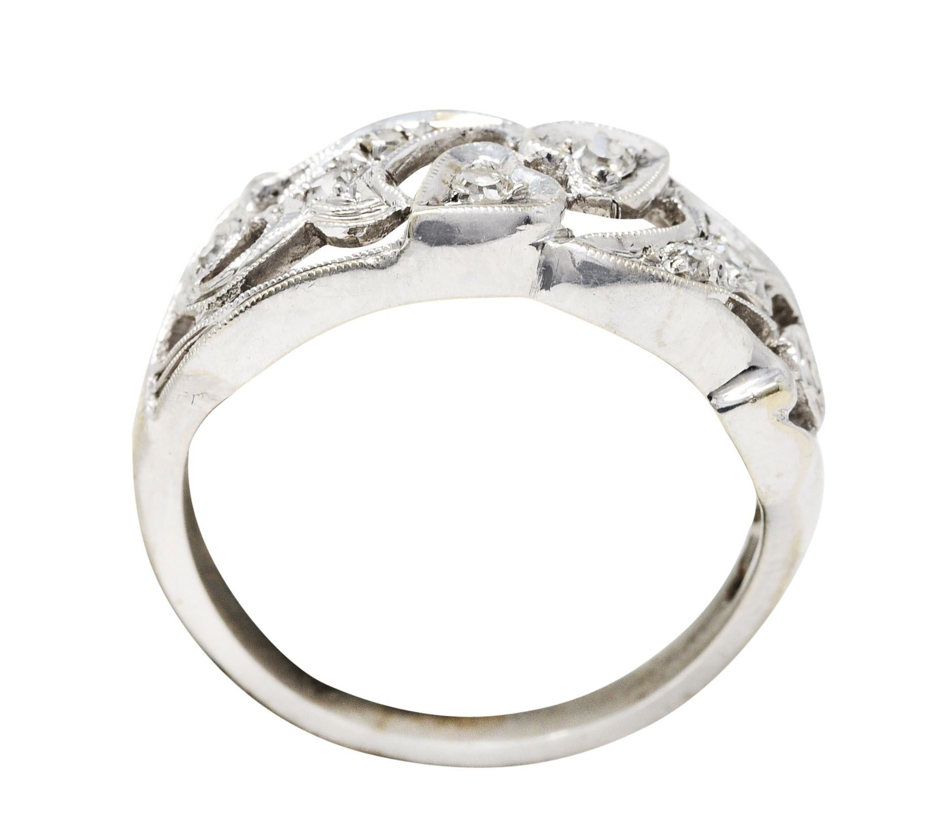 Art Deco Diamond 14 Karat White Gold Ivy Band Ring 1