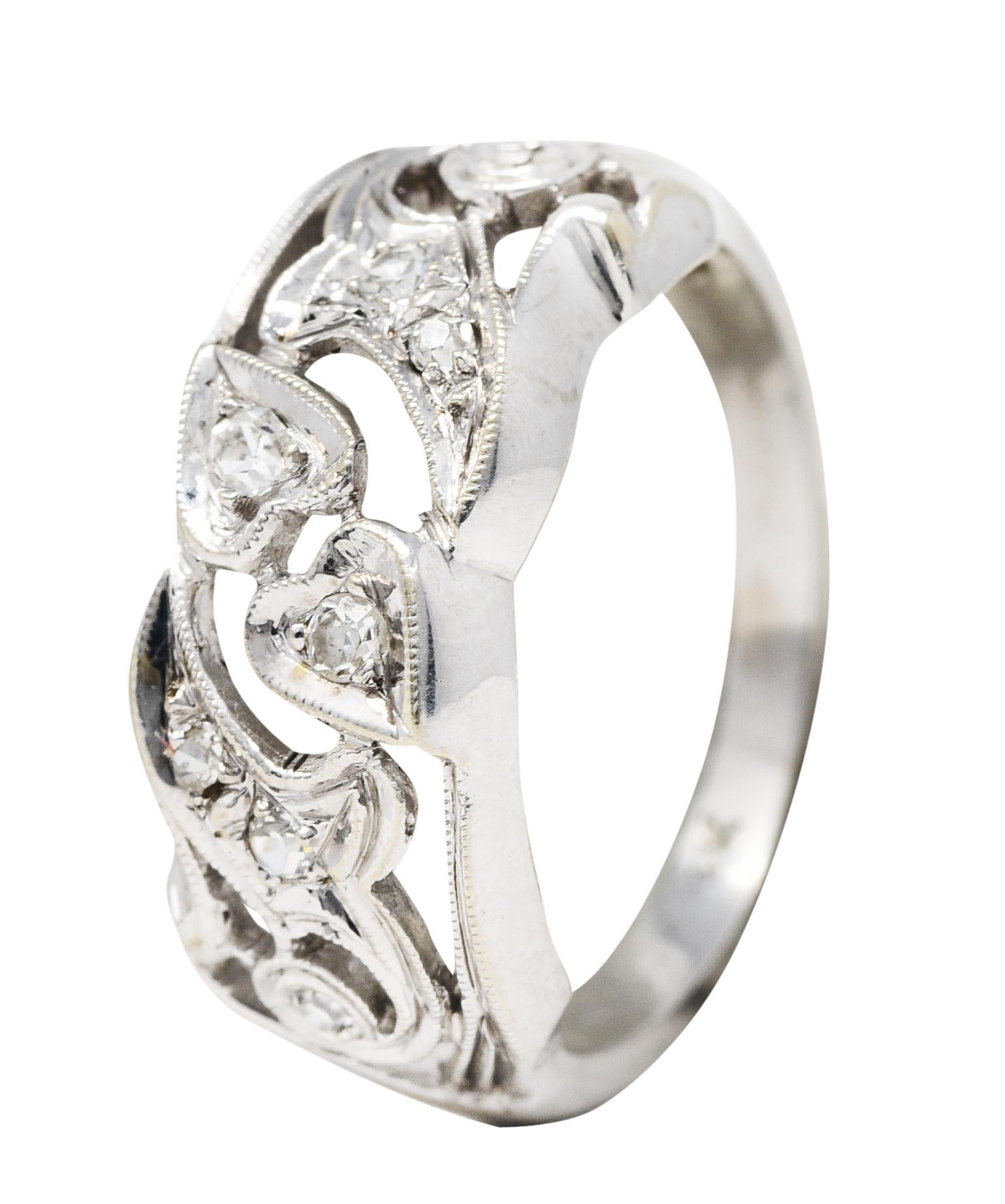 Art Deco Diamond 14 Karat White Gold Ivy Band Ring 2