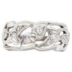 Art Deco Diamond 14 Karat White Gold Ivy Band Ring