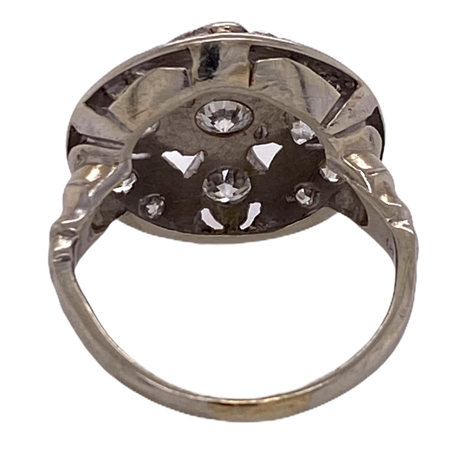 Art Deco Diamond 14 Karat White Gold Vintage Ring Old European Cut Diamonds In Good Condition In Boca Raton, FL
