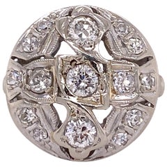 Art Deco Diamond 14 Karat White Gold Vintage Ring Old European Cut Diamonds