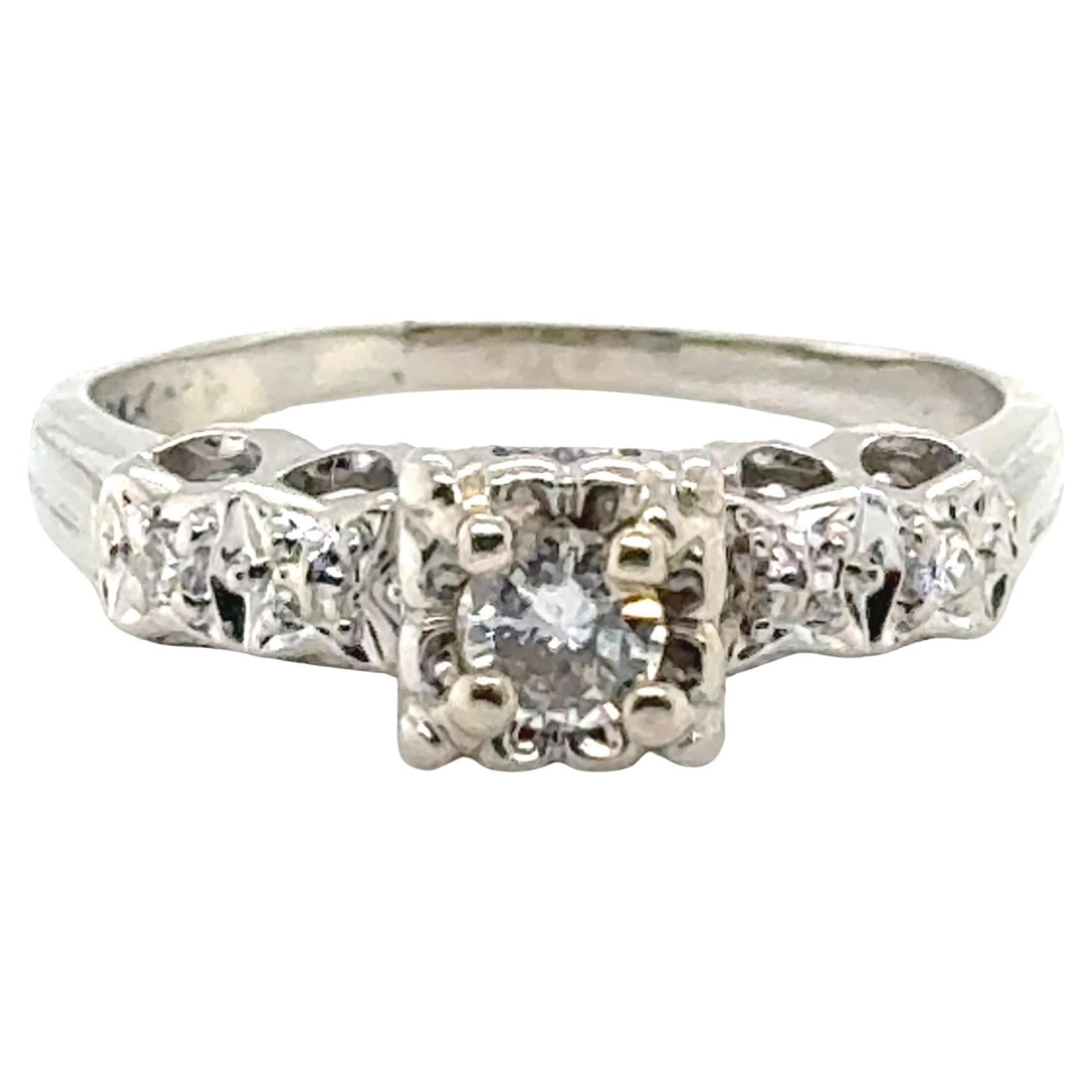 Anello di fidanzamento Art Deco con diamante 14K estratto .29ct originale 1930's-1940's in vendita