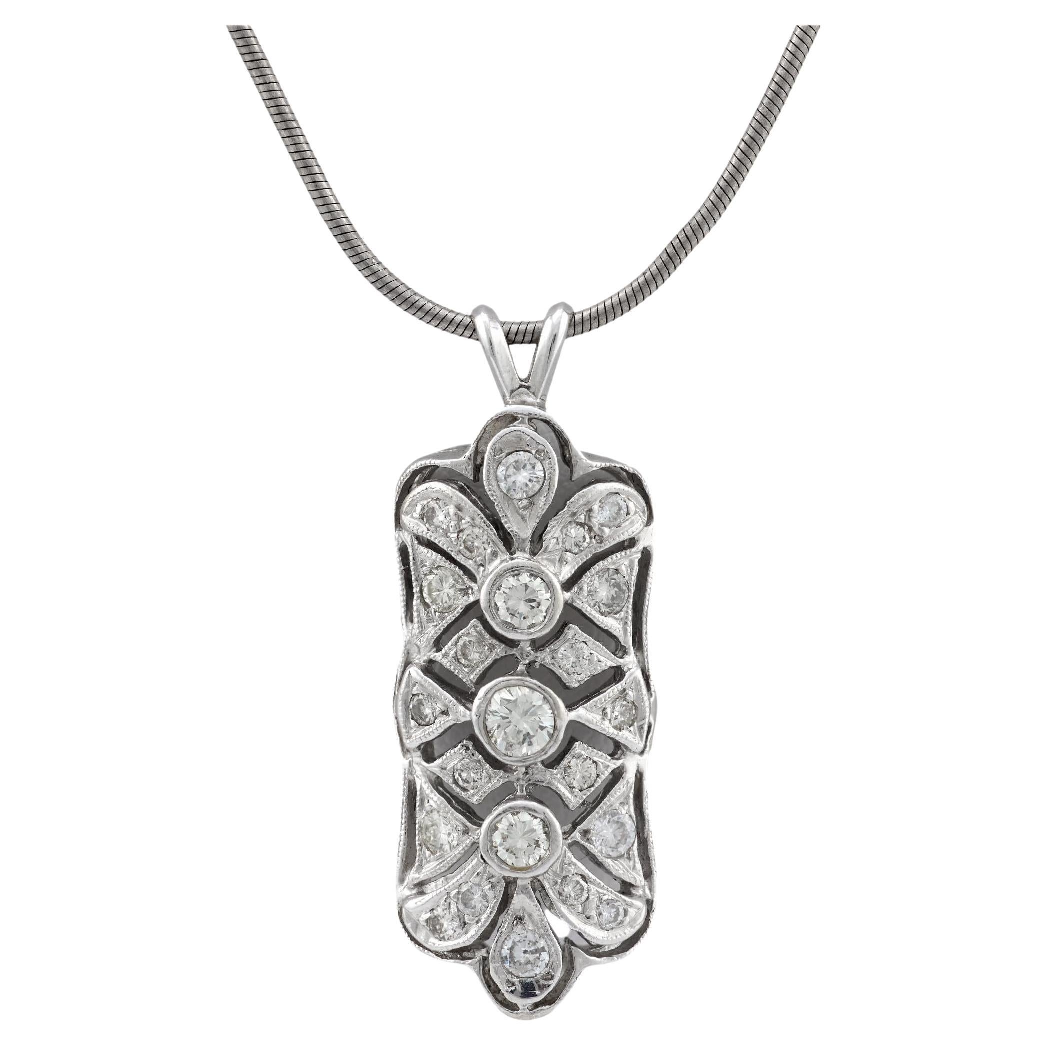 Collier Art déco en or blanc 14k et argent, orné de diamants