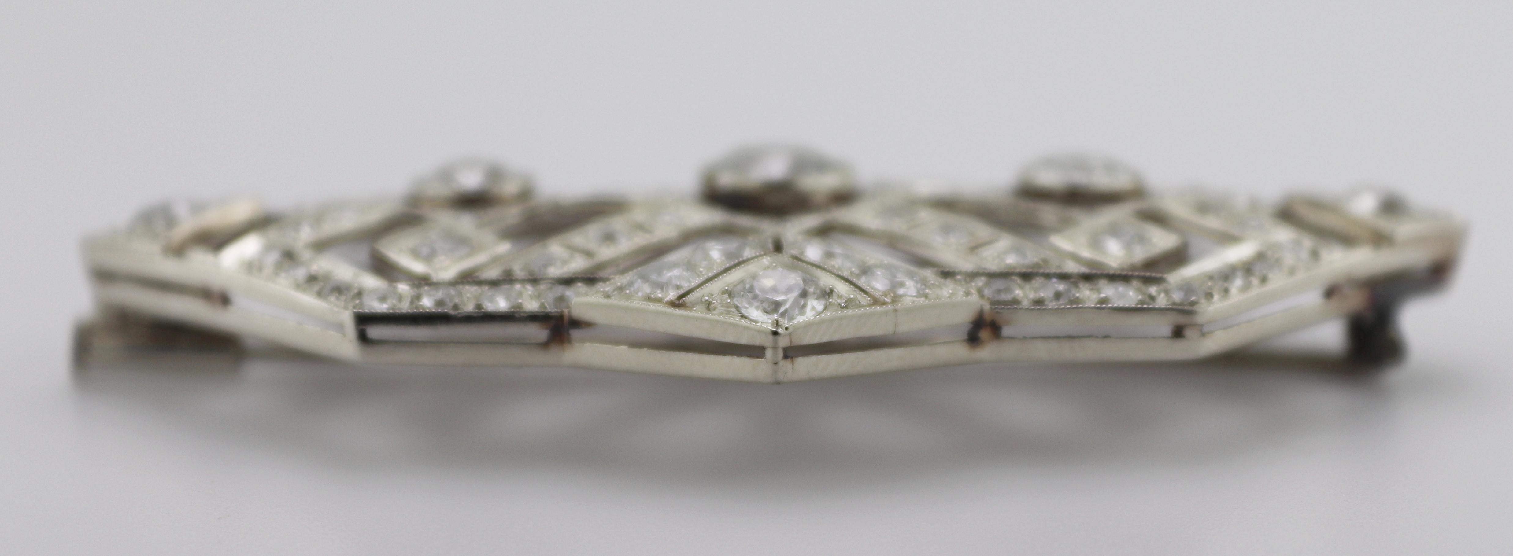 Art Deco Diamond, 14K White Gold Brooch For Sale 3