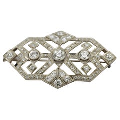 Art Deco Diamond, 14K White Gold Brooch