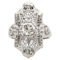 Art Deco Diamond 14k White Gold Filigree Dinner Ring