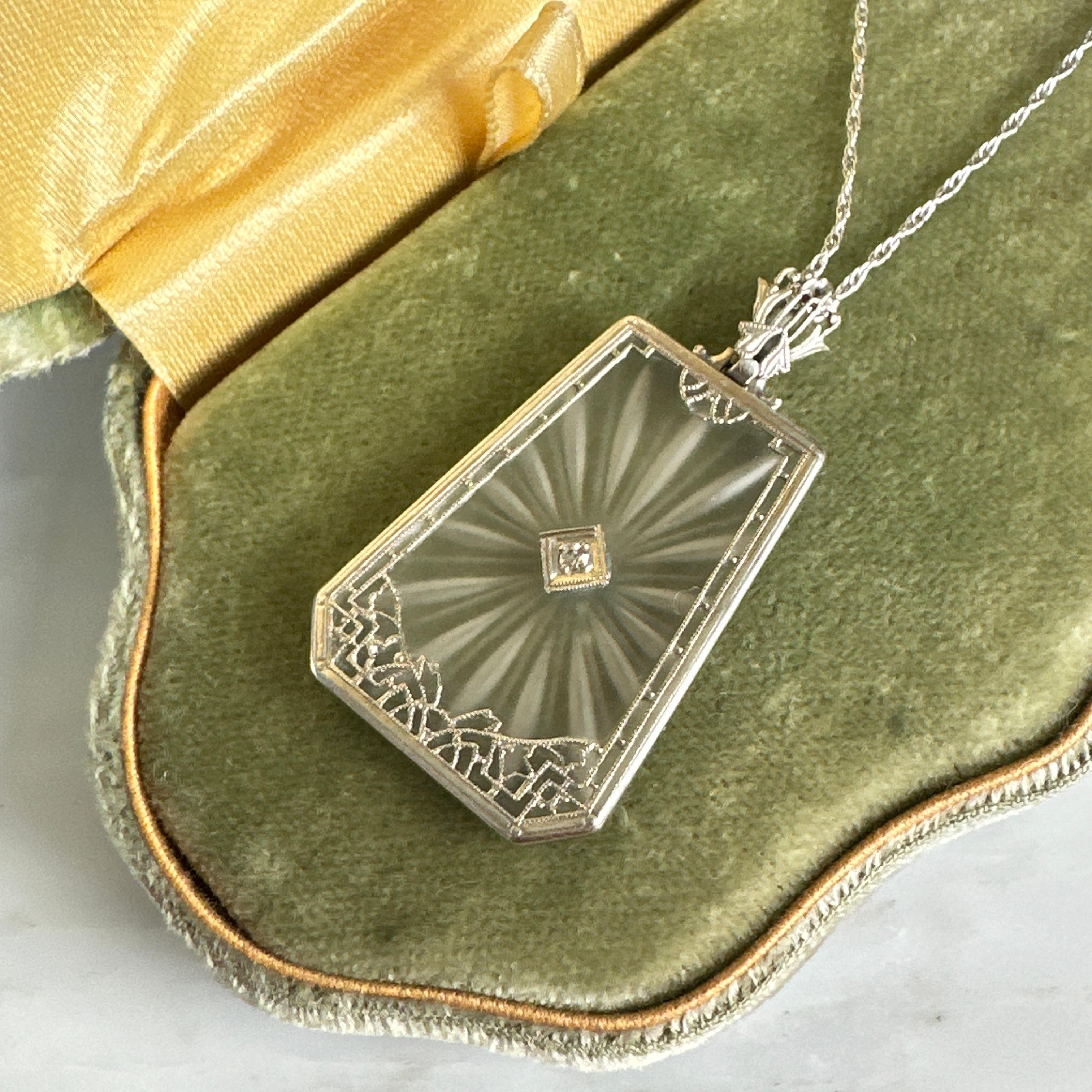 Art Deco Diamond 14k White Gold Filigree Necklace For Sale 11