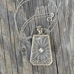 Art Deco Diamond 14k White Gold Filigree Necklace