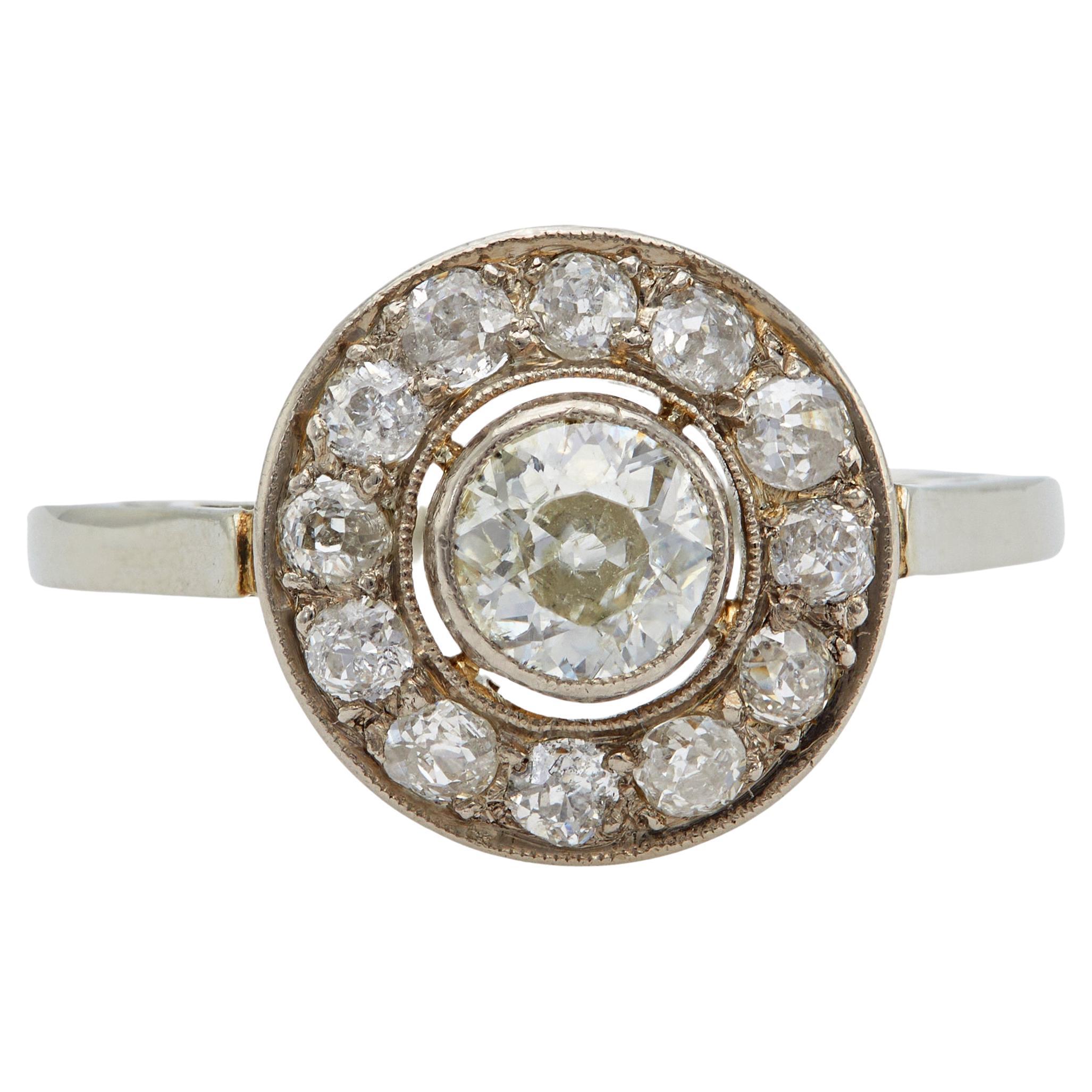 Art Deco Diamond 14k White Gold Halo Ring