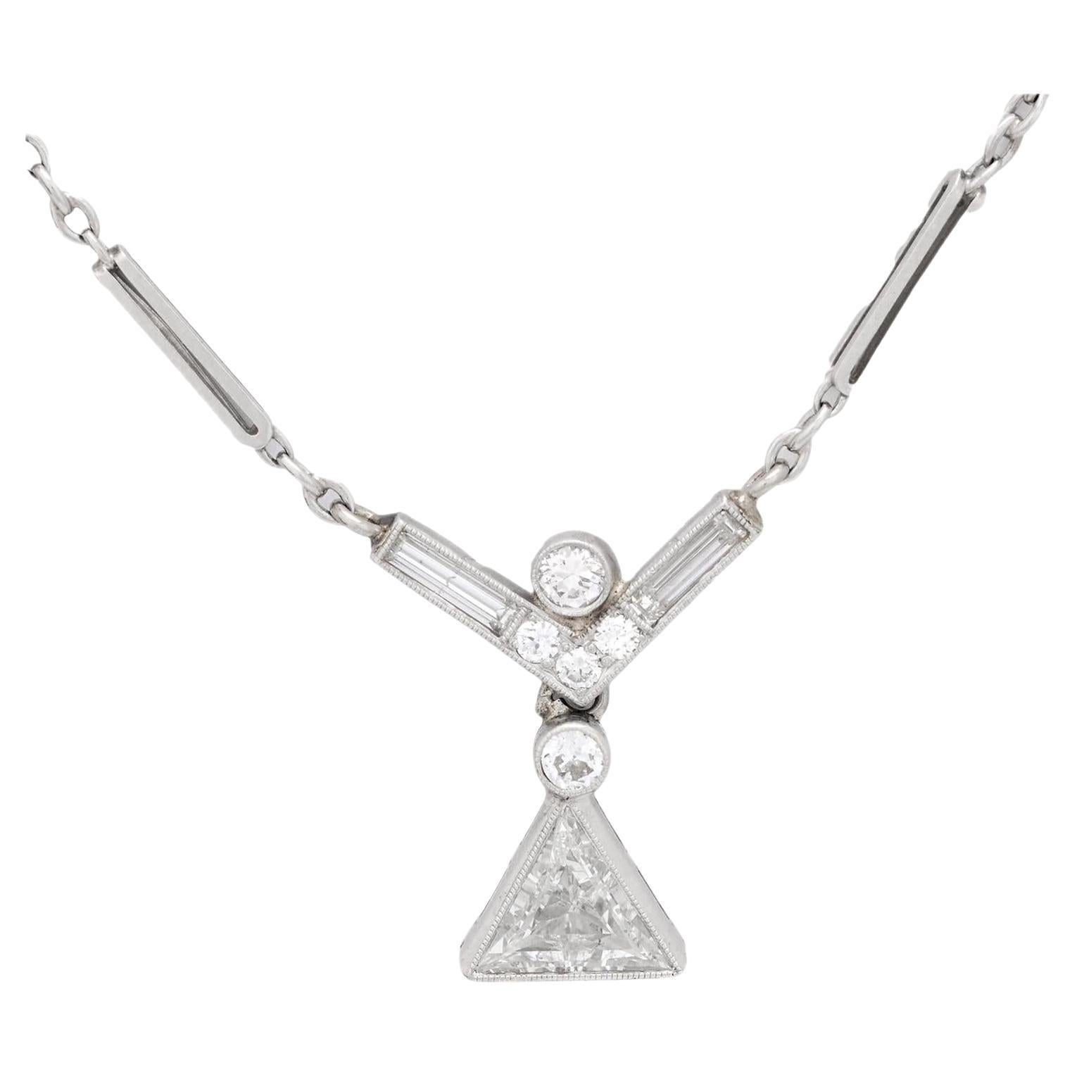 Art Deco diamond 14k white gold necklace