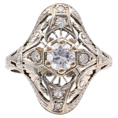 Anello Art Deco con diamante in oro bianco 14K