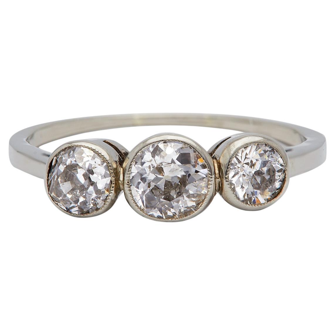 Art Deco Diamond 14k White Gold Three Stone Ring