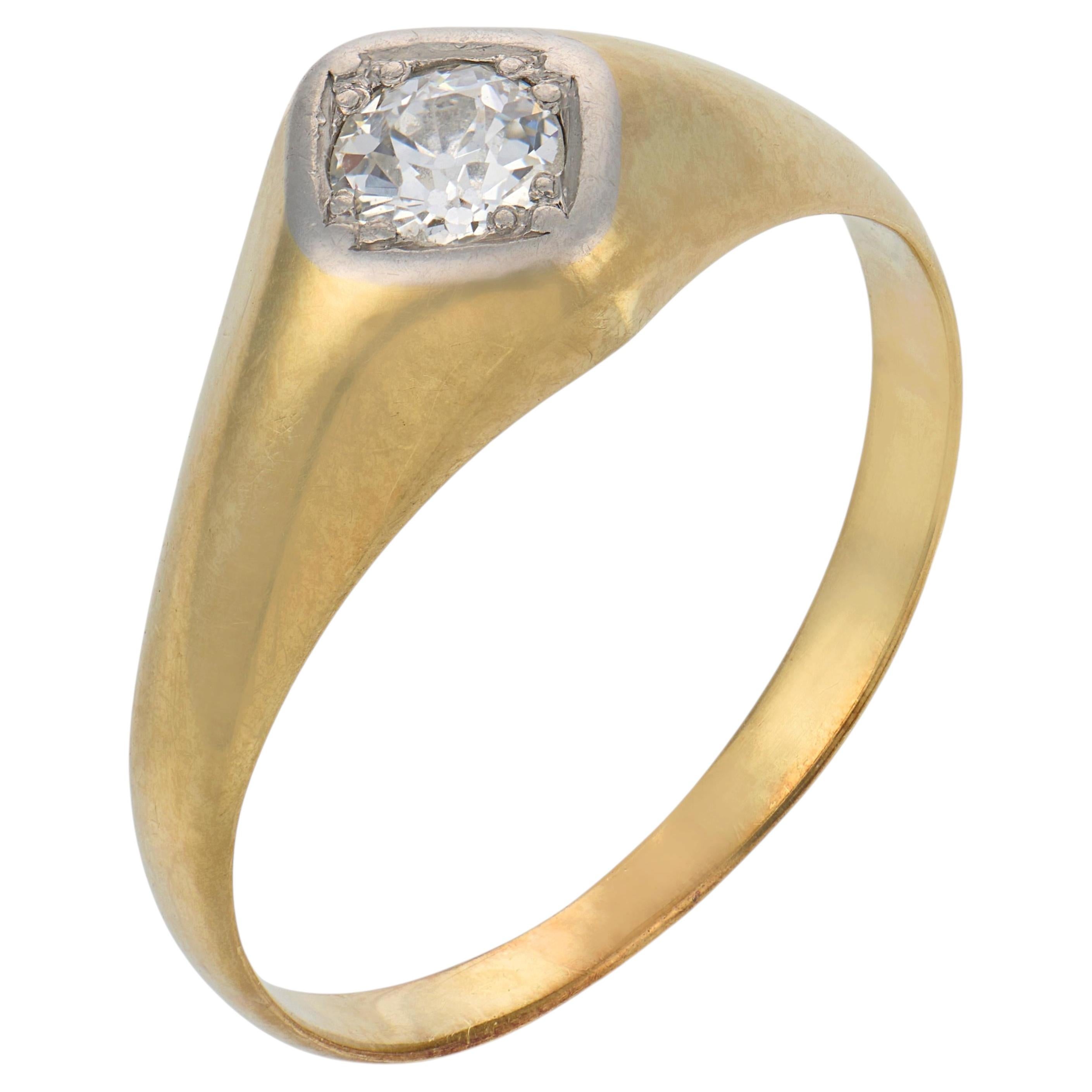 Art Deco diamond 14k yellow gold and platinum bezel set ring