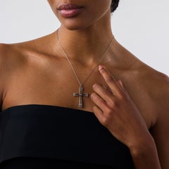 Art Deco diamond 14k yellow gold and platinum cross pendant necklace