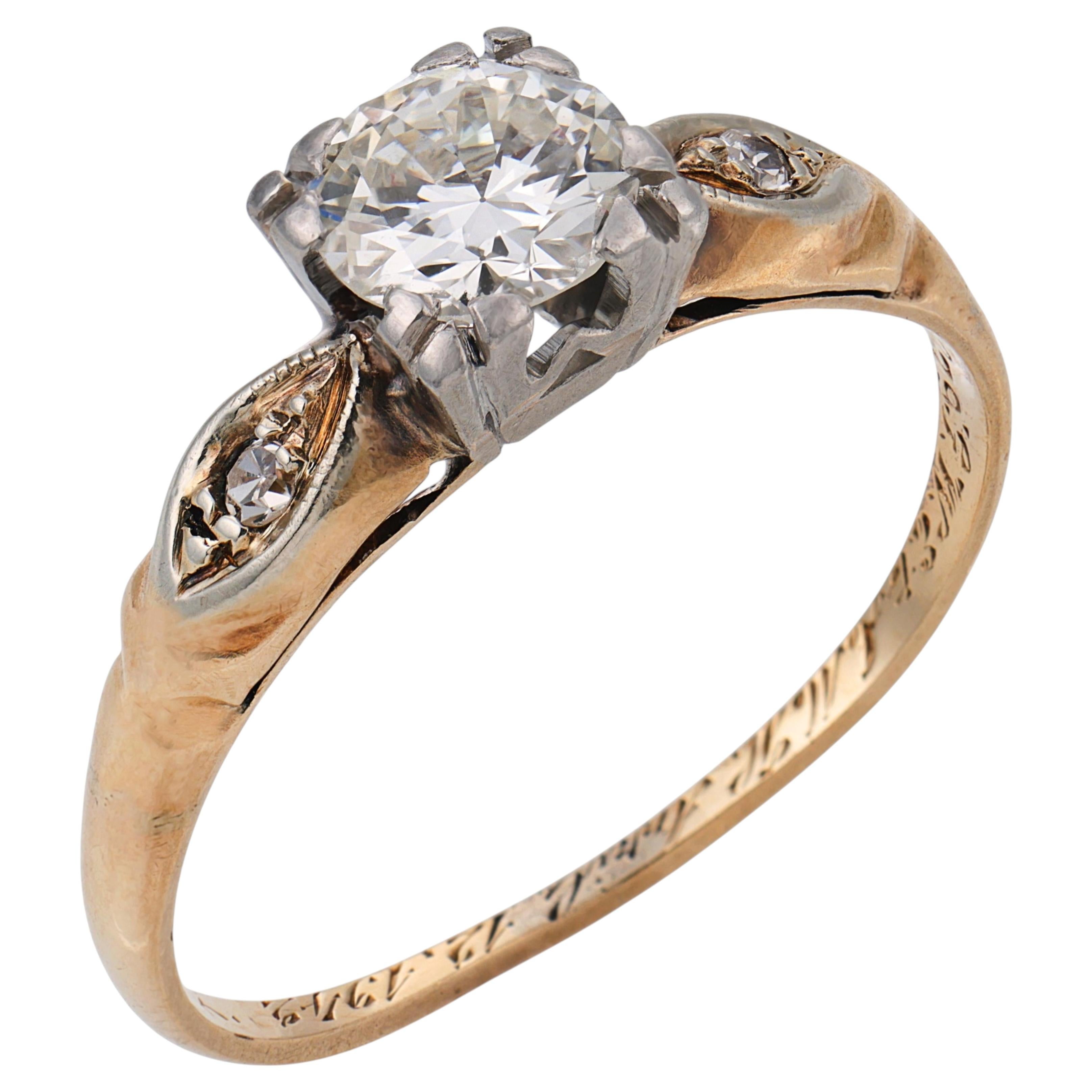 Art Deco diamond 14k yellow gold and platinum engagement ring