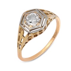 Art Deco Diamant 14k Gelbgold zwei Ton Verlobungsring