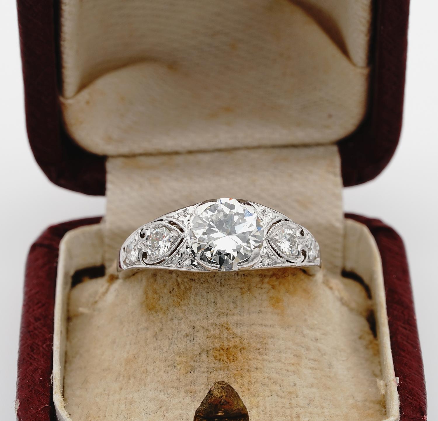Love Promise

Outstanding genuine Art Deco Engagement ring are very short in trade with wide demand and very little offer in the market
This is a truly magnificent, original example of engagement ring in vogue during the 20's, so very desirable our