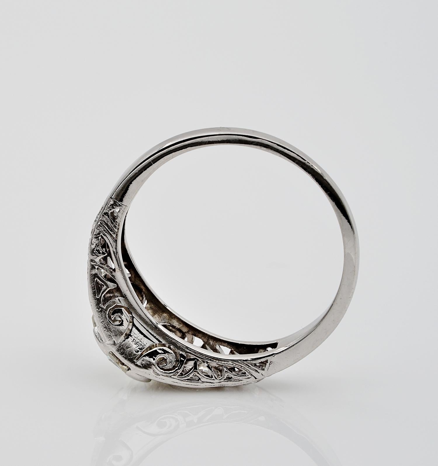 Art Deco Diamond 1.55 Carat Plus I VS2 Rare Platinum Engagement Ring 3