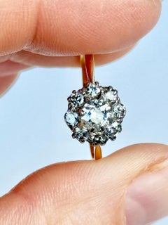 Anello a grappolo in oro e platino Art Deco con diamante 18 carati