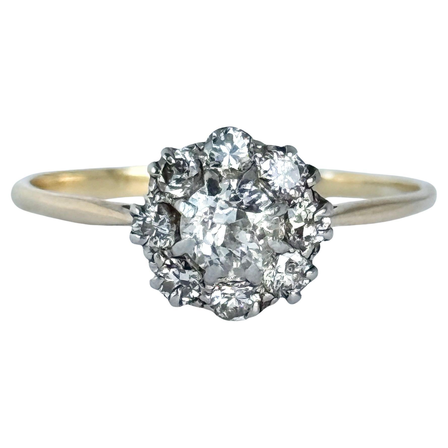 Art Deco Diamond 18 Carat Gold and Platinum Cluster Ring For Sale