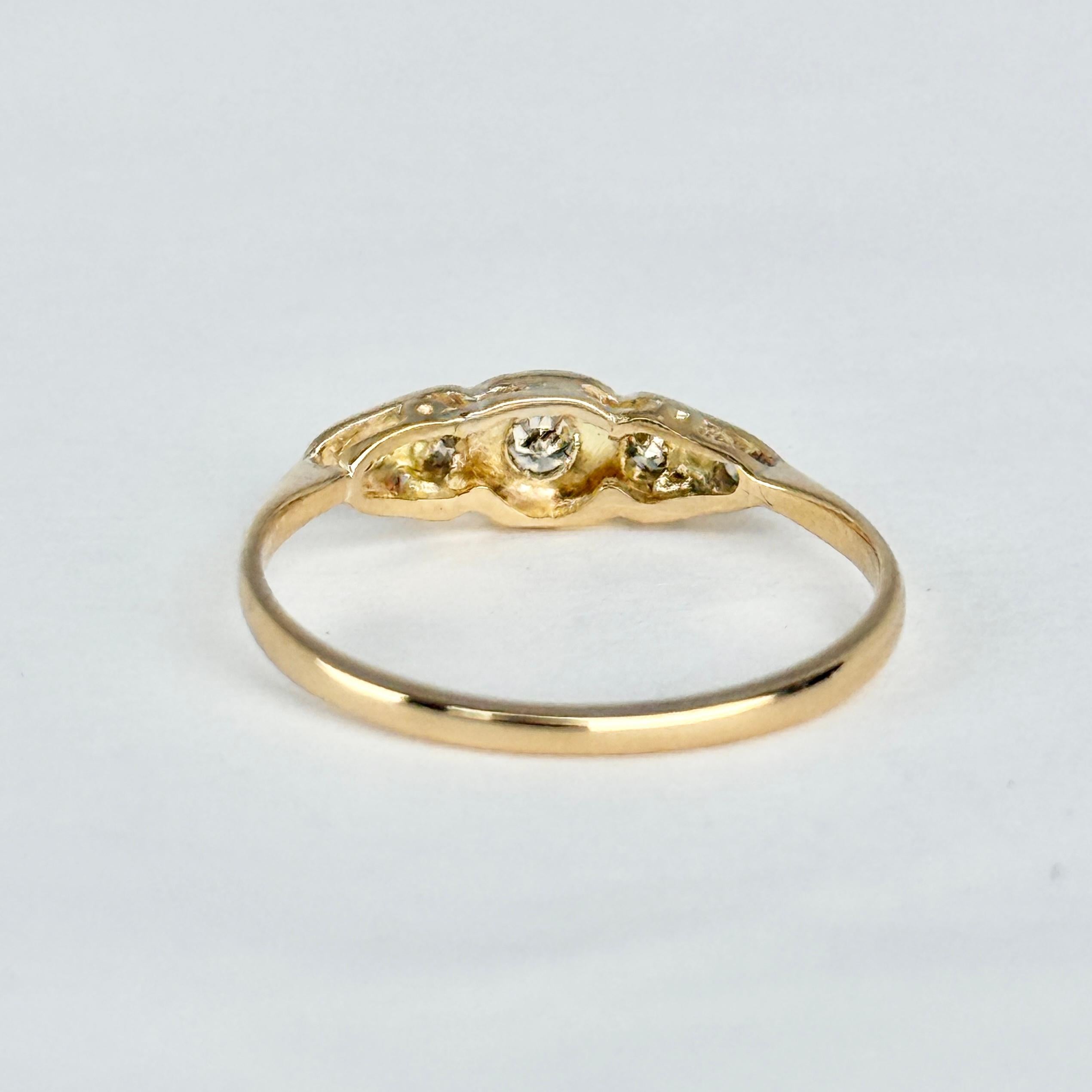 Donna Anello a pannello con cinque pietre in oro e platino con diamante Art Déco 18 carati in vendita