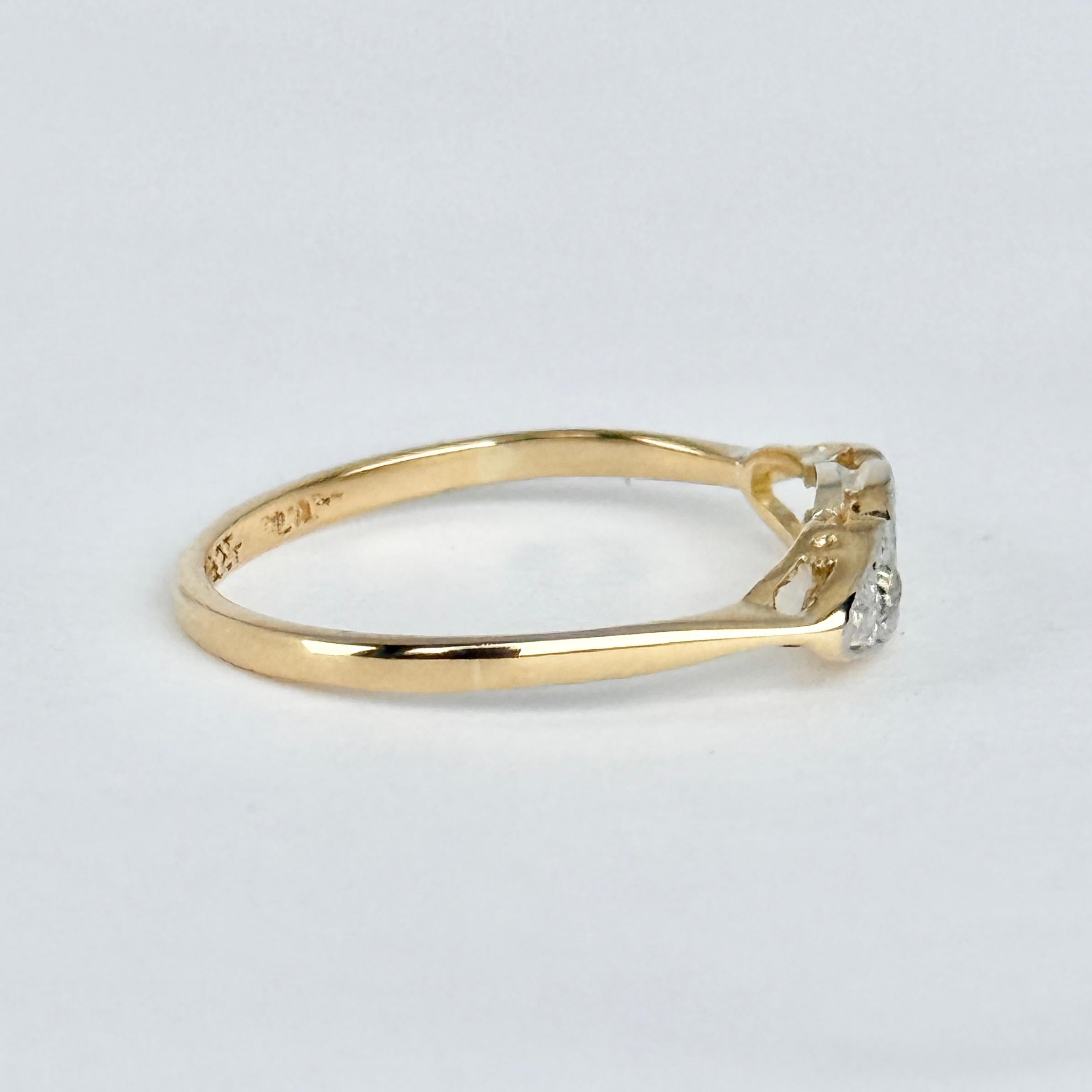 Anello a pannello con cinque pietre in oro e platino con diamante Art Déco 18 carati in vendita 1