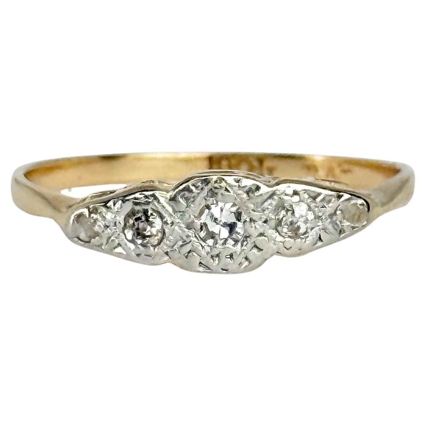 Bague à panneau à cinq pierres en or 18 carats et platine, avec diamant Art déco