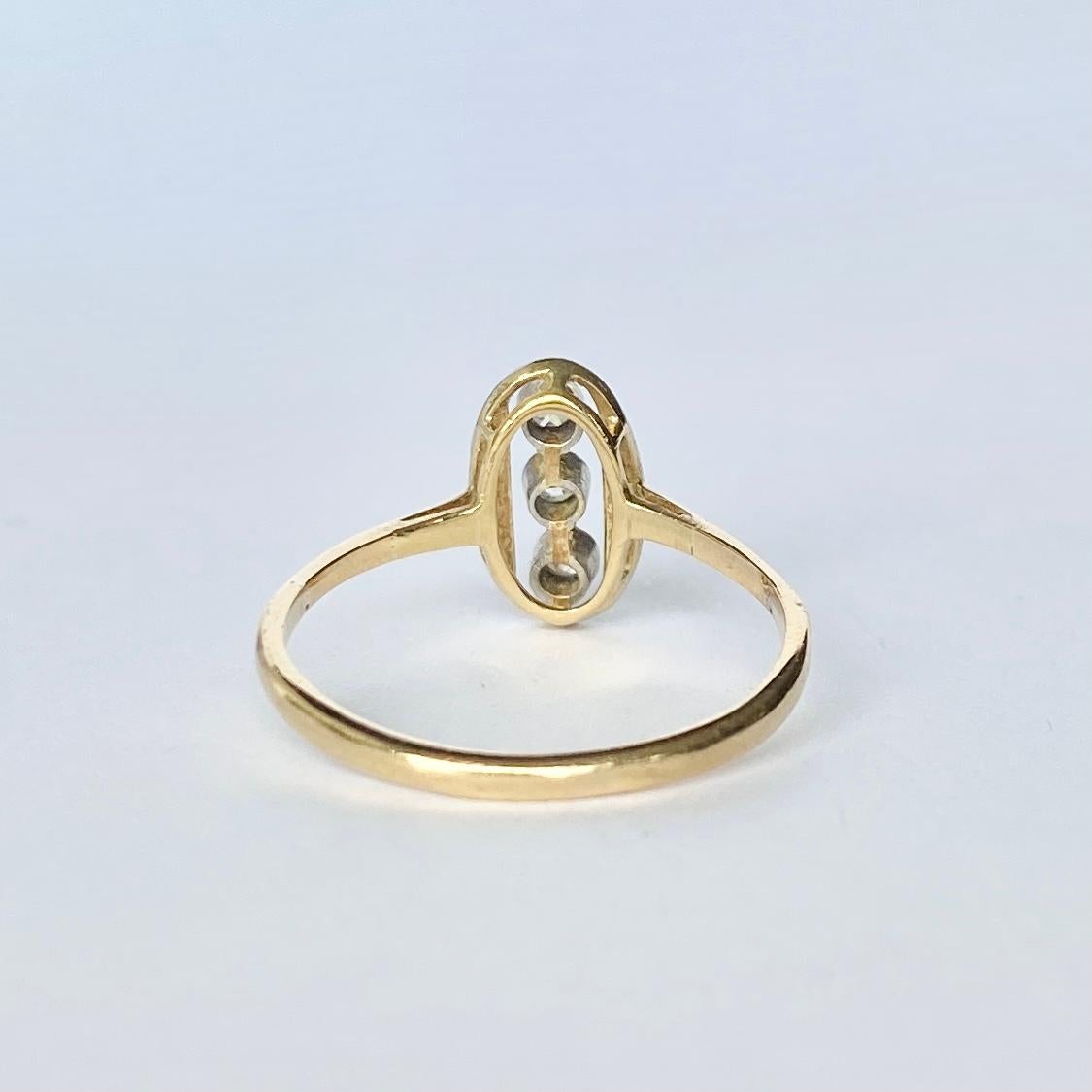 Round Cut Art Deco Diamond, 18 Carat Gold and Platinum Panel Ring For Sale