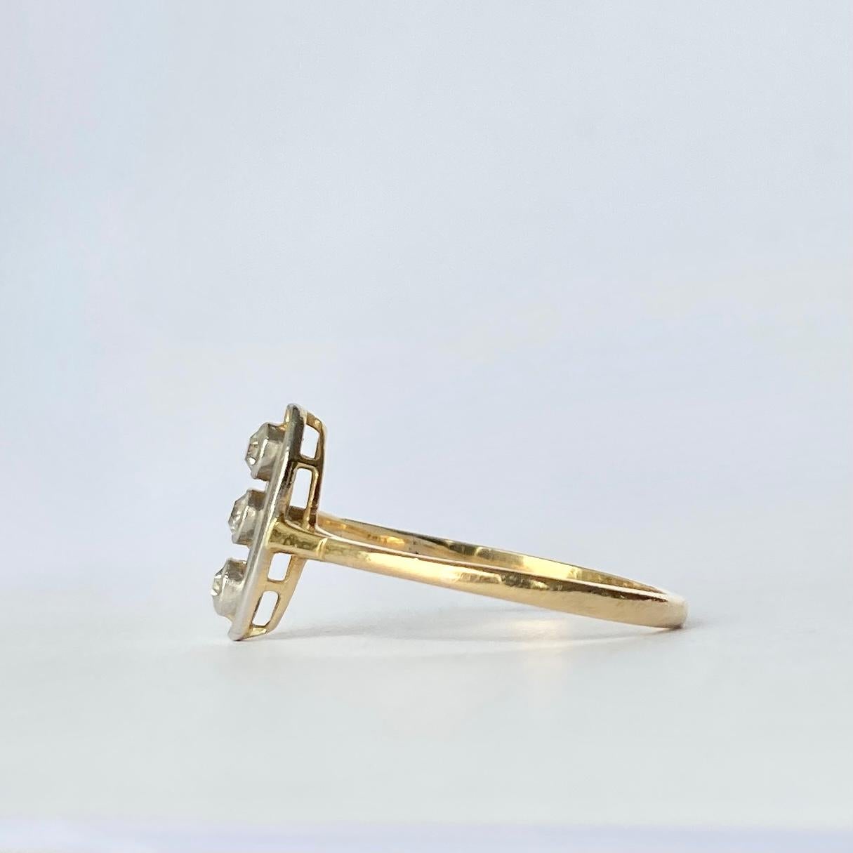 Art Deco Diamond, 18 Carat Gold and Platinum Panel Ring In Good Condition For Sale In Chipping Campden, GB