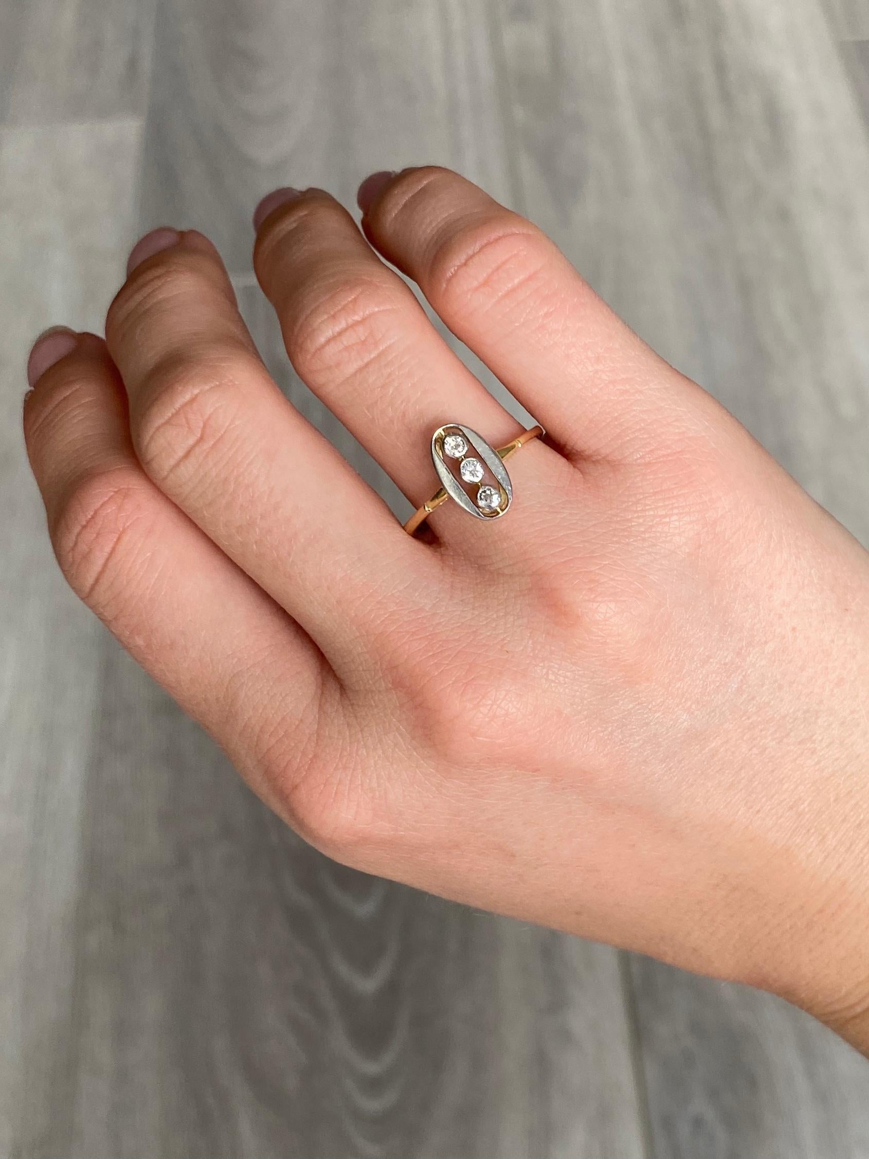 Women's Art Deco Diamond, 18 Carat Gold and Platinum Panel Ring For Sale
