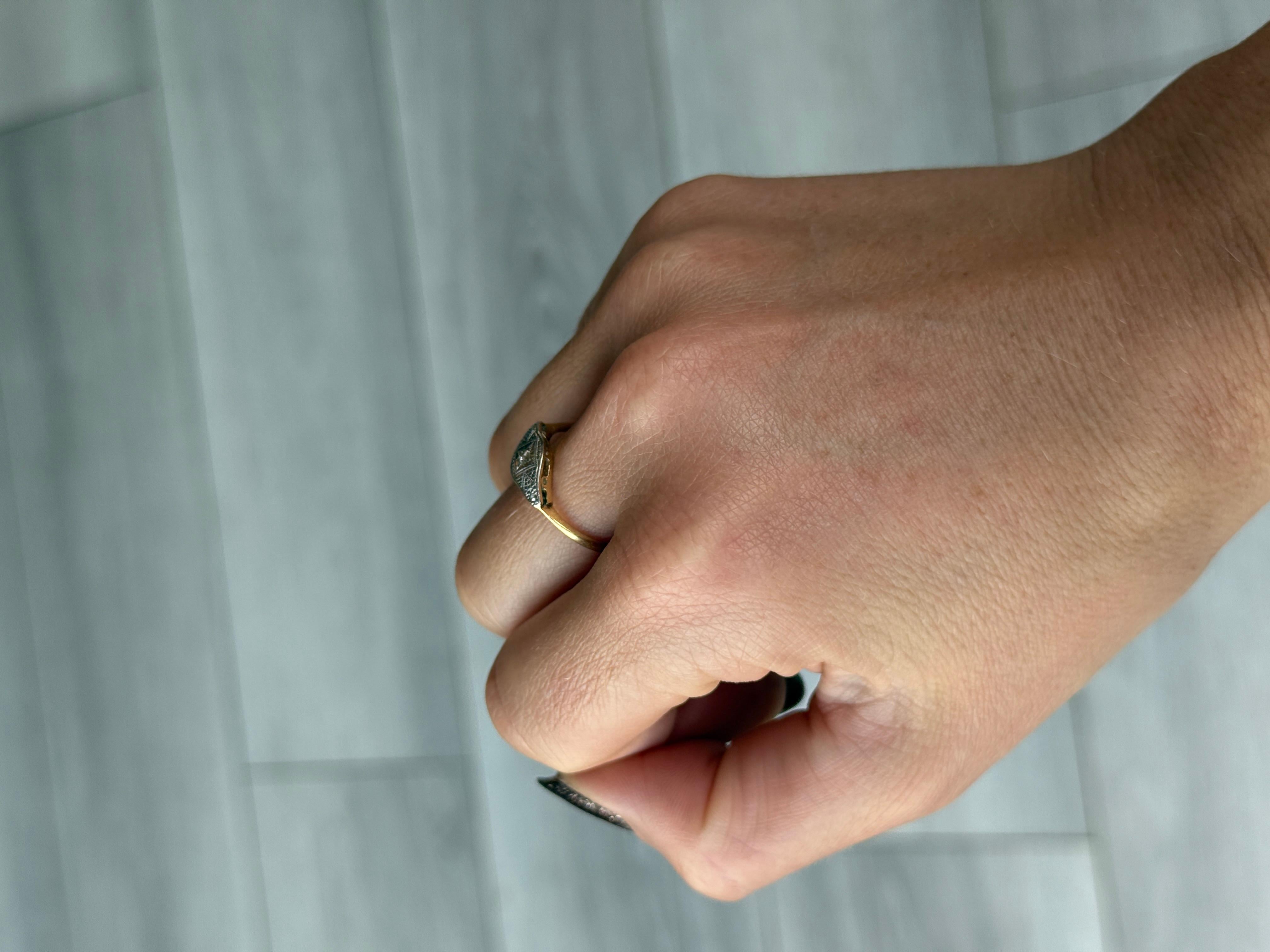 Bague panneau Art déco en or 18 carats et platine avec diamant Pour femmes en vente