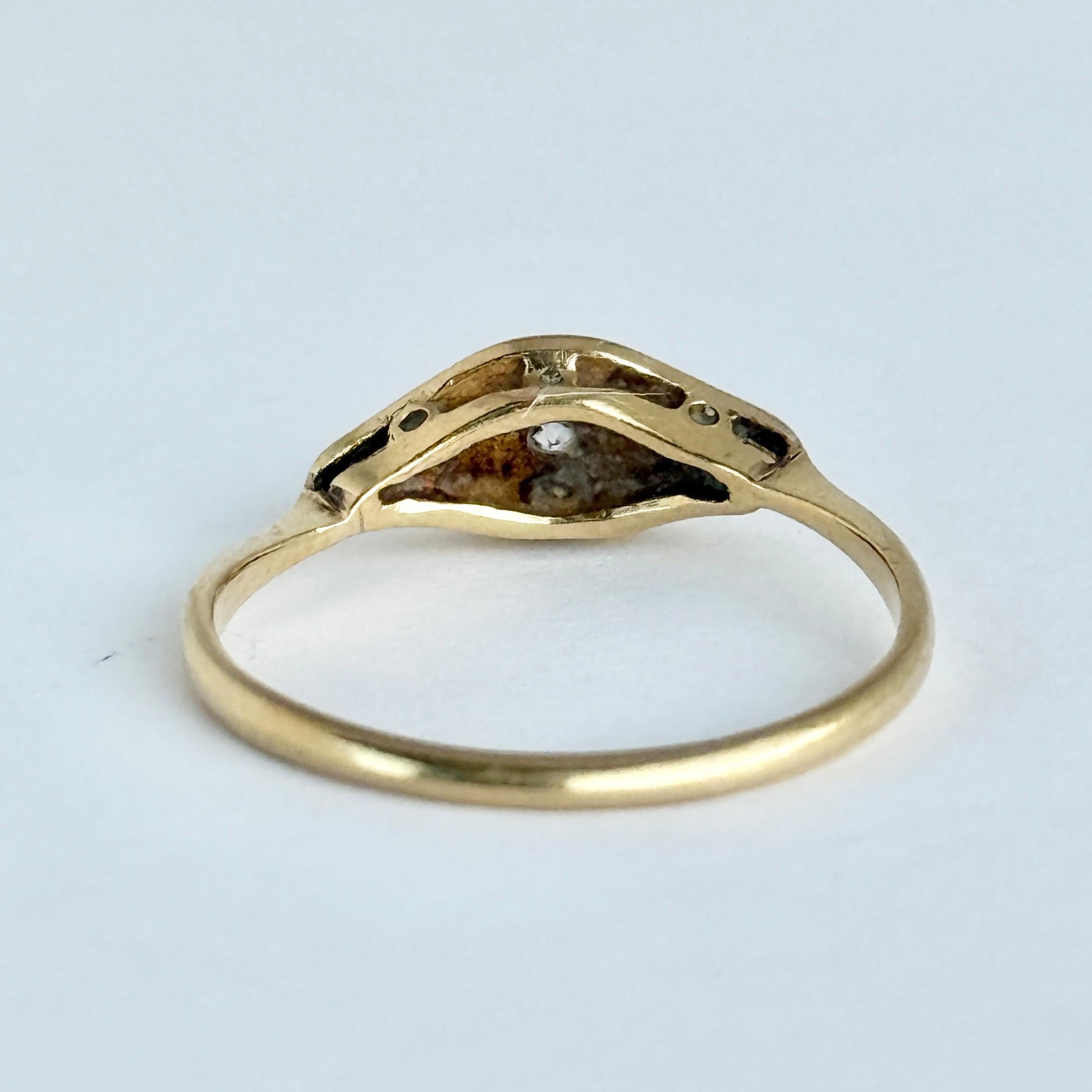 Bague panneau Art déco en or 18 carats et platine avec diamant en vente 1