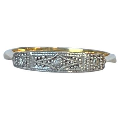 Art Deco Diamant, 18 Karat Gold und Platin Panel Ring